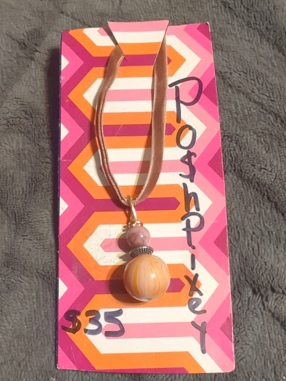 Handcrafted Pink and Peach Bead Pendant Necklace
